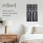 STRONA Handmade Macrame Wall Hanging – 16"W x 23"L Boho Tapestry with Gold Detail, Black Cotton Macrame Wall Art, Organic Modern Decor for Bedroom, Living Room, Entryway, Artisan Handcrafted in India