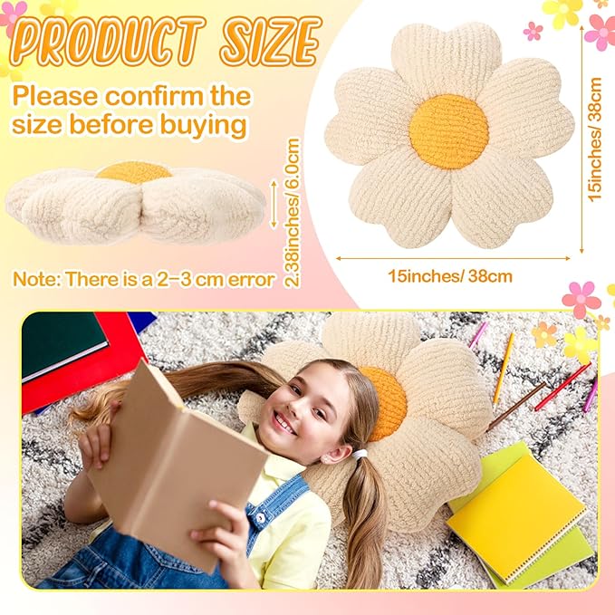 10 Pcs Cute Flower Pillow 15.75 Inch Flower Plush Throw Pillow Aesthetic Decorative Seating Cushion for Spring Back to School First Day of School Sofa Couch Decor (Monochrome,Light White)