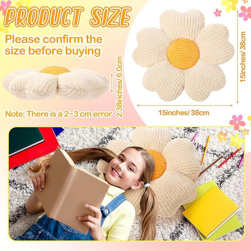 10 Pcs Cute Flower Pillow 15.75 Inch Flower Plush Throw Pillow Aesthetic Decorative Seating Cushion for Spring Back to School First Day of School Sofa Couch Decor (Monochrome,Light White)