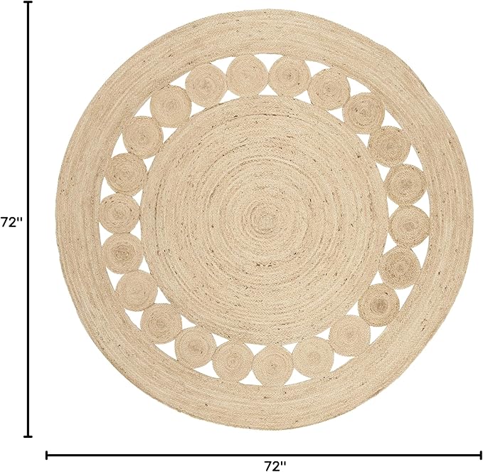 SAFAVIEH Area Rug 6' Round - Natural Fiber Collection - Ivory, Handmade Jute, Boho Farmhouse Braided Design (NF364B)