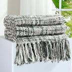 Multi-Color Grey Cable Woven Throw Blanket for Couch,50"X60" Boho Style Textured Blankets for Home Decor,Super Soft Warm Cozy Chunky Blanket with Decorative Tassels for Bed and Sofa