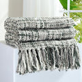 Multi-Color Grey Cable Woven Throw Blanket for Couch,60"X80" Boho Style Textured Blankets for Home Decor,Super Soft Warm Cozy Chunky Blanket with Decorative Tassels for Bed and Sofa