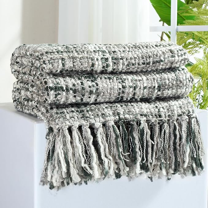 Multi-Color Grey Cable Woven Throw Blanket for Couch,60"X80" Boho Style Textured Blankets for Home Decor,Super Soft Warm Cozy Chunky Blanket with Decorative Tassels for Bed and Sofa