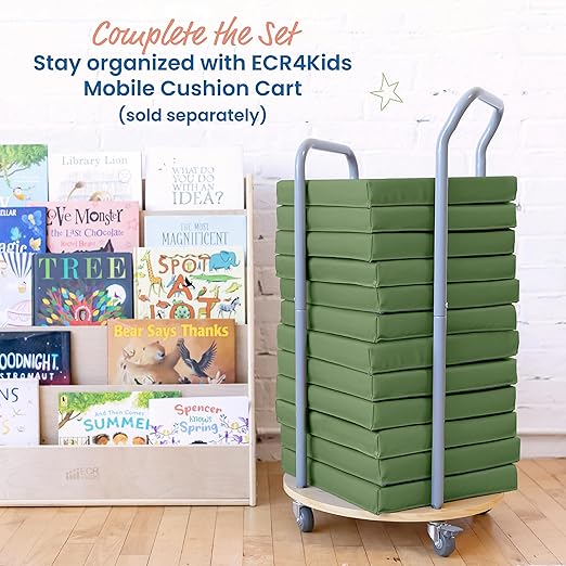 ECR4Kids SoftZone Floor Cushions, Square, Flexible Seating, Hunter Green, 6-Piece