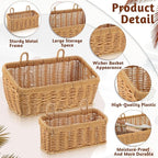 2 Pcs Wall Hanging Baskets for Storage, Woven Hanging Basket with 4 Hooks Boho Style Hangings Storage Basket Plastic Woven Baskets for Home Decor Bathroom Kitchen Decor