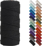 NOANTA Black Macrame Cord 3mm x 109yards, Colored Macrame Rope, Cotton Rope Macrame Yarn, Colorful Cotton Craft Cord for Wall Hanging, Plant Hangers, Crafts, Knitting