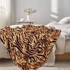 MACEVIA Flannel Fleece Throw Blanket for Couch, Brown Tiger Print Blanket, Fuzzy Cozy Comfy Super Soft Fluffy Plush Animal Print Blankets for Bed Sofa, Suitable for All Seasons (Tiger,50x60inches)