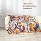 Boho Throw Blanket, 100% Organic Muslin Cotton Skin-friendly Breathable Ultra Soft Bed Quilt Throw - All Season Bohemian Decor Luxury Colorful Blanket for Sofa Couch Chair and Gift. 80" x 90"