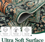 Moynesa Tiger 3x5 Washable Rug, Boho Area Rugs for Entryway, Green Non Slip Small Rug for Bedroom, Ultra Thin Botanical Soft Accent Carpet for Kitchen Entry Laundry Room