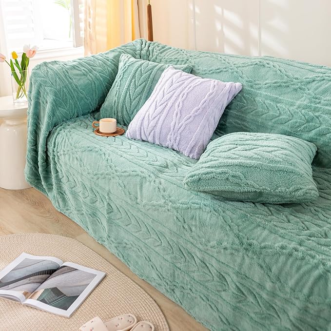 YUSOKI Sherpa Large Throw Blanket Single Layer,Light Weight(1.7lb),370GMS-3D Stylish Design for Gift Home Decor (Light Green,50"x65")