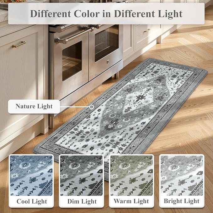 Collive Boho Kitchen Rugs and Mats 2PCS, Cushioned Anti Fatigue Kitchen Mats for Floor Waterproof Non Slip Comfort Foam Standing Mat for Kitchen,Office,Sink,Laundry,17.3''x29''+17.3''x47''