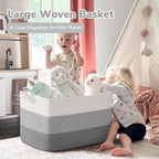 Goodpick 85L Large Woven Basket 23.6" x 15.7" x 13.8" Cotton Rope Storage Baskets for Organizing, Decorative Blanket Basket for Living Room Bedroom, Toy Baskets Storage Kids, Gray