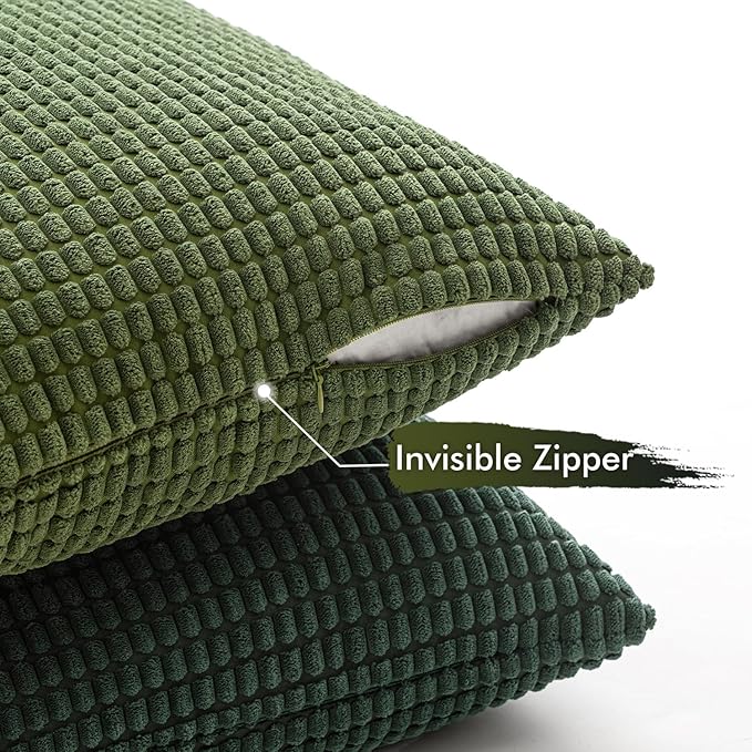 MIULEE Natural Green Pillow Covers 18x18 Inch Set of 4 Spring Modern Nordic Neutral Throw Pillows Forest Inspired Soft Corduroy Summer Couch Pillowcases Home Decor for Sofa Living Room Bed