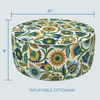 LVTXIII Inflatable Stool Ottoman Footrest with Handle, Decorative Fade-Resistant Foot Stool, Indoor or Outdoor Pouf for Home Garden and Camping Use, D21 x W 21 x H9, Fiesta Floral