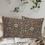 Vintage Floral Soft Velvet Throw Pillow Covers Set of 2 Burnt Orange Navy Flowers Plant Decorative Pillow Covers 16x16 Inch Art Botanical Pillow Case For Sofa Couch Outdoor Farmhouse Home Decor
