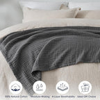 PHF 100% Cotton Muslin Blanket Twin XL Size 66"x90", 4-Layer Lightweight Gauze Throw, Breathable Cloud-Soft Minimalist Blanket for Bed, Couch, Camping & Baby, Greyish Black, Ideal Gift