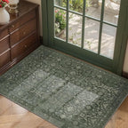 Entryway Rug Door Mat, Washable Samll 2x3 Rug, Green Boho Front Door Mat, Non Slip Area Rugs, Low Pile Throw Accent Entry Carpet for Indoor Entrance, Bathroom and Kitchen(Green 2x3ft)