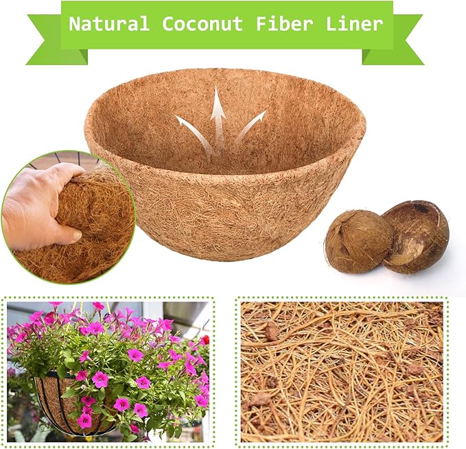 Riare 2 Pack 10 Inch Round Coco Liners Replacement- 100% Natural Coconut Coir Liners for Hanging Baskets, Garden Flower Vegetables Planter Pot, Window Box, Fence, Decks