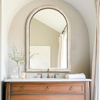 Arched Vanity Wall Mirror 36 x 24 Inch Beaded Wood Frame Boho Farmhouse Decorative Mirror for Bathroom Bedroom Entryway Living Room