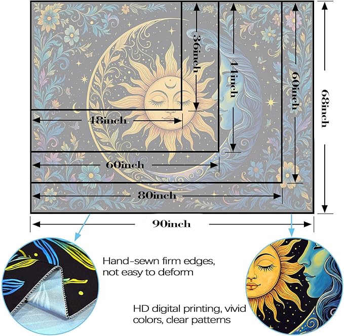 Accnicc Sun and Moon Tapestry for Bedroom Hippie Boho Floral Wall Tapestry Aesthetic Vintage Flower Plant Celestial Spiritual Large Tapestries Wall Hanging for Living Room Dorm 80 x 60 Inch