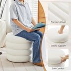 Round Velvet Storage Ottoman with Removable Lid, Small Tufted Vanity Stool for Dorm, Modern Compact Footrest for Bedroom Entryway Lounge, White