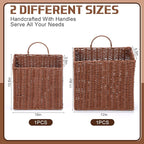 2 Pack PE Rattan Hanging Wall Basket Wicker Hanging Basket for Front Door Mail Flowers Books Accessories Organizing Boho Rustic Farmhouse Wall Decor(Square Opening)