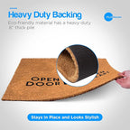 PLUS Haven Coconut Coir Home Entrance Door Mat – 17.5" x 30" | Open Door Open Heart Heavy-Duty Doormat for Indoor & Outdoor Use | Durable & Eco-Friendly