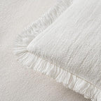 MIULEE Decorative Throw Pillow Covers Neutral Linen Fringe Throw Pillows Euro Shams Set of 2 White Boho Farmhouse Cushion Covers for Couch Sofa Bed Living Room Spring Home Decor 24x24 Inch