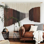 Jakalin Macrame Wall Hanging Geometric Dip Dyed Brown Red Dark Brown Boho Fiber Wall Decor for Living Room Art