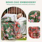 Boho Throw Blanket for Couch Sofa Chair Cotton Spring Blankets for Bedroom Living Room All Season Lightweight Reversible Butterflies Embroidery Throws 50"x60"