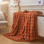 LIFEREVO Fluffy Faux Rabbit Fur Bubble Throw, Plush Shaggy Blanket for Couch Sofa Chair, Soft Cute Furry Bed Blanket Adults Kids Teens Girls, Fuzzy Throw for Bedroom Living Room, 50x60, Burnt Orange