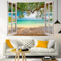 EOBTAIN Beach Window Tapestry - Coastal Beachy Summer Nature Landscape Wall Hanging for Bedroom, Living Room, Dorm - Ocean and Tree Scenery - 60x40 Inch