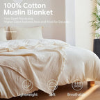 Simple&Opulence Cotton Muslin Throw Blanket 4 Layers for Bed, Couch, Woven Gauze Blanket with Tassels, Soft Lightweight Cozy Pre-Washed Breathable Farmhouse Decoration for All-Season(White)