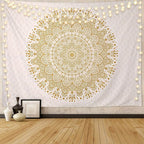 Edeesky White Golden Mandala Tapestry Wall Hanging Psychedelic Medallion Wall Tapestry Aesthetic Indian Hippie Decor Bohemian Art Boho Home Decoration for Bedroom,Living Room,Dorm