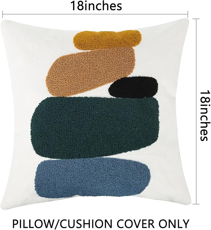 JASEN Boho Throw Pillow Covers 18x18, Modern Soft Neutral Decorative Pillow Covers, Bohemian Abstract Geometric Square Pillow Case for Sofa Bedroom Living Room