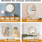 Rattan 24in Round Wall Mirror, Natural Rattan Frame Boho Mirror for Farmhouse Bedroom Checkroom Livingroom Decor