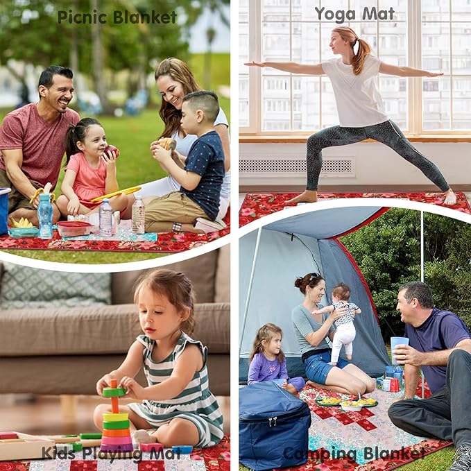 Extra Large Picnic Blankets Waterproof Foldable (80 "x 80") Beach Blanket Waterproof Sandproof,3-Layer Thicking Mat Outdoor Packable Camping Blanket