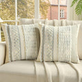 FUTEI White Grey Blue Accent Throw Pillow Covers Set of 2, 18x18 Inch Plush Tufted Striped Textured Decorative Cushion Cases for Farmhouse Boho Couch Decor