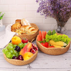 3 PCS Rattan Bread Basket - 3 Size Authentic Handmade Decorative Woven Baskets for Kitchen, Round Rattan Fruit Baskets Bowls for Table, Kitchen Decor