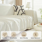ROOMLIFE Beige Boho Couch Cover Sofa Covers with Tassel Farmhouse Sofa Slipcover Simple Couch Protector for Dogs Chenille Sectional Couch Covers L Shaped Couch Cushion Covers, 71"x 118"