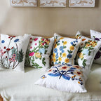 2Pcs Throw Pillow Covers, Boho Daisy Floral Embroidered Pillow Case Soft Decorative Pillowcases for Home Sofa Couch 18x18 Inch