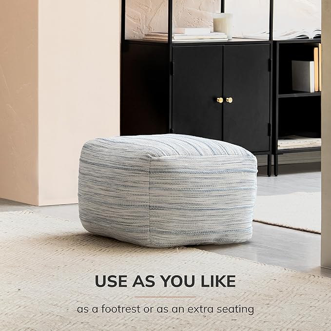 Anji Mountain Pouf Ottoman Foot Rest, Handmade Ottoman Pouf, Comfortable Foot Stool, Decorative Floor Seating for Living Room Decor, Bedroom & Home Décor Accent - Joya Gray