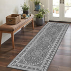 Lessymo 2 x 6 Runner Rug, Machine Washable Area Rugs Boho Faux Wool Low Pile Area Rug for Bedroom, Floral Medallion Vintage Rugs with Non-Slip Rubber,Grey White