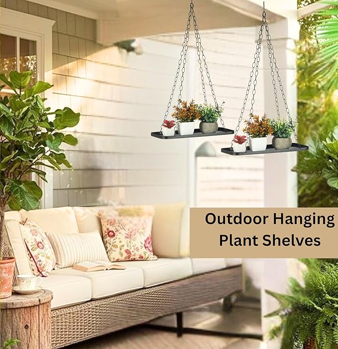 2 Pack Plant Hanger Indoor Outdoor (Length -15.5"), Metal Hanging Plant Shelf, Large Hanging Planter for Indoor Plants | Hanging Plant Holder, Extender Chain, NO Plant/Pot incld (2 Packs)