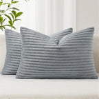 Simmore Decorative Spring Throw Pillow Covers 12x20 Set of 2, Soft Natural Plush Flannel Double-Sided Fluffy Lumbar Pillow Covers for Couch Sofa Living Room, Grey