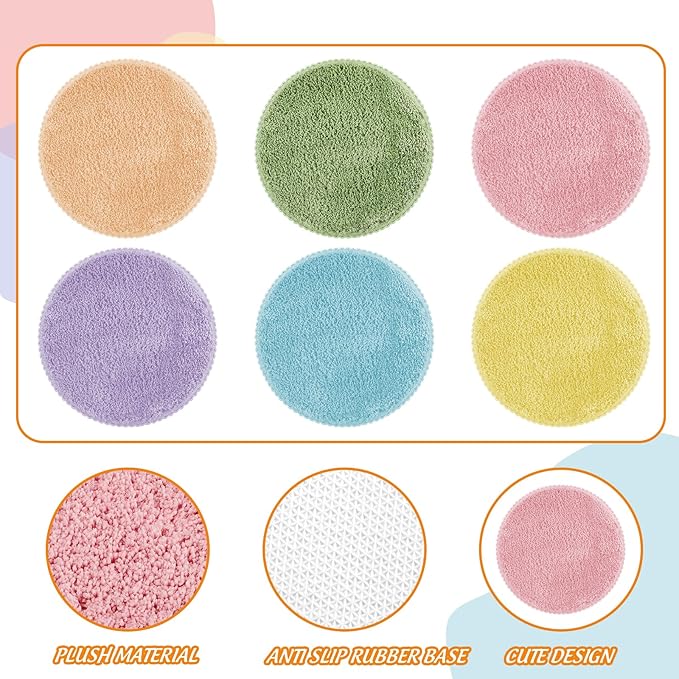 JarThenaAMCS 6Pcs Pastel Student Carpet Seats 16" Round Floor Seats Soft Circle Floor Rug Mats for Classroom Group Activity Learning Play Areas Supplies