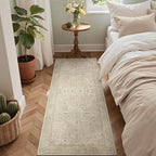 GENIMO 2X5 Washable Vintage Runner Rug for Hallway, Non-Slip Low Pile Chenille Print Rug, Soft Rugs for Indoor Entryway Kitchen Corridor, Linen & Taupe