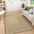 LIVEBOX Scalloped Washable Outdoor 5x7 Rug, Easy Jute Tan Rug for Living Room, Indoor Geometric Rug for Bedroom, Farmhouse Rugs Dining Room Mat Modern Carpet Area Rug for Patio Home Office Decor