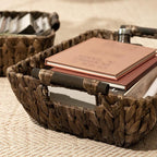 StorageWorks Wicker Baskets for Organizing, Woven Basket with Wooden Handles, Wicker Storage Baskets for Shelf, Brown, 2-Pack