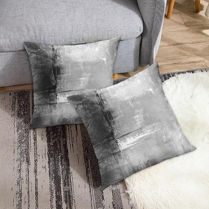 Britimes Throw Pillow Covers Modern Home Art Decor, 18 x 18 Inches Set of 2 Abstract Oil Painting Pillowcases for Bedroom, Living Room, Cushion Couch Sofa, Abstract White Grey